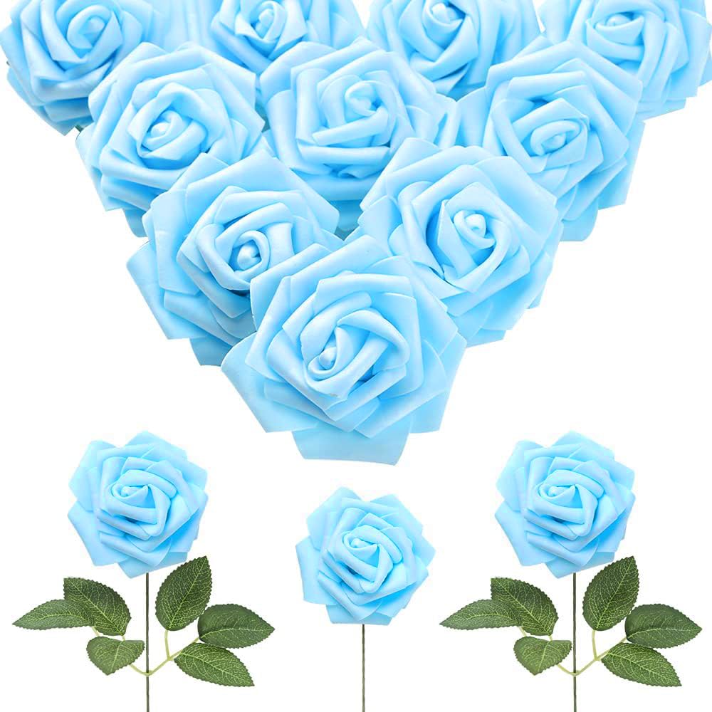Buy IPOPU 30pcs Baby Blue Roses Foam Flowers Artificial Roses with